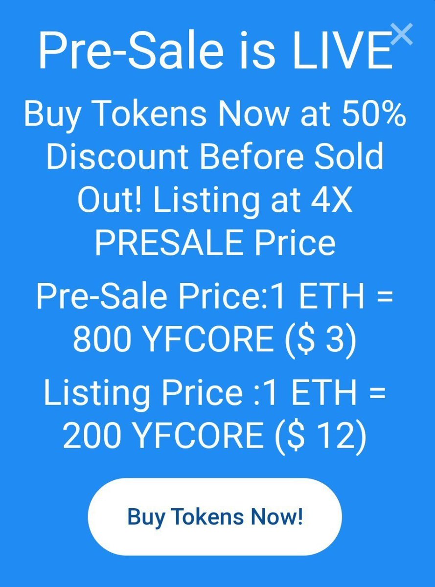 🚀Yearn Finance CORE

Only 20000 Supply

📈x50 Project

Buy Now 👇
YFCORE.LIVE

💵Features:
Farming+ NFT+ BNB Dividend+ DEX

💵PRESALE Price:
1ETH=800 YFCORE($ 3)
📈Uniswap Price:
1ETH=200 YFCORE($ 12)

#BTC #eth #ADA #altcoins

@cctip_com draw 750 USDT 750 #BSCGems