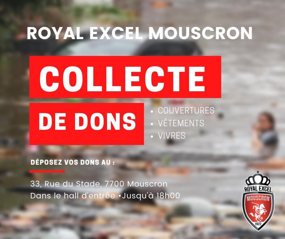 ExcelMouscron's tweet image. ⚠️ APPEL AUX DONS ⚠️
Le Royal Excel Mouscron est de tout coeur avec les personnes touchées par les intempéries ♥️
Pour venir à l’aide aux sinistrés, l’Excel organise une collecte de dons dans le hall d’entrée du Canonnier aujourd’hui (16/07), jusqu’à 18h00!
➕ #ExcelCommunity