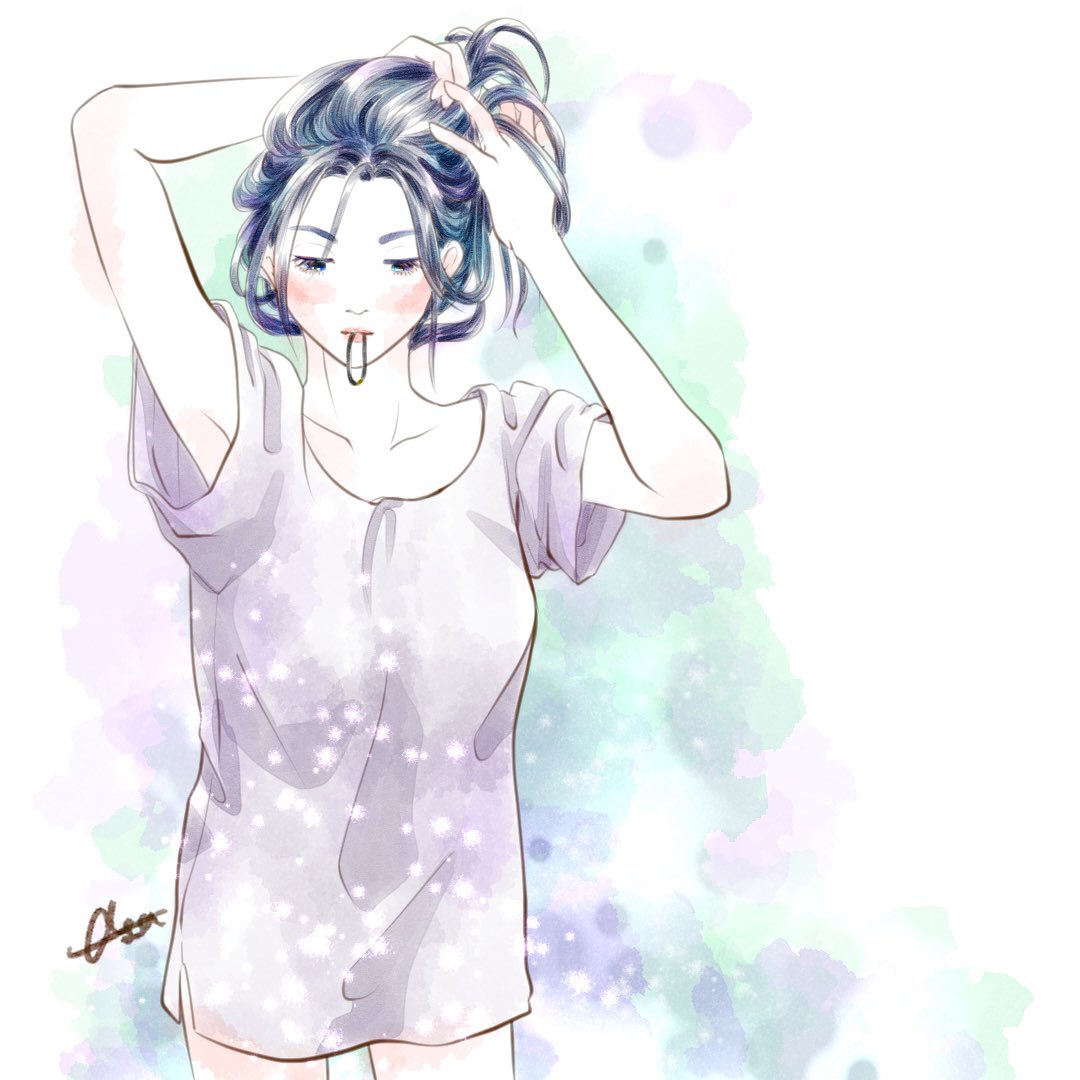 あーさー 紫とミントっぽいグリーンの 組み合わせがお気に入り Illustration イラスト おしゃれイラスト 女の子イラスト ガールズイラスト デジタルイラスト クリップスタジオ 水彩画 水彩画タッチ Clipstudiopaint イラストレーターさんと