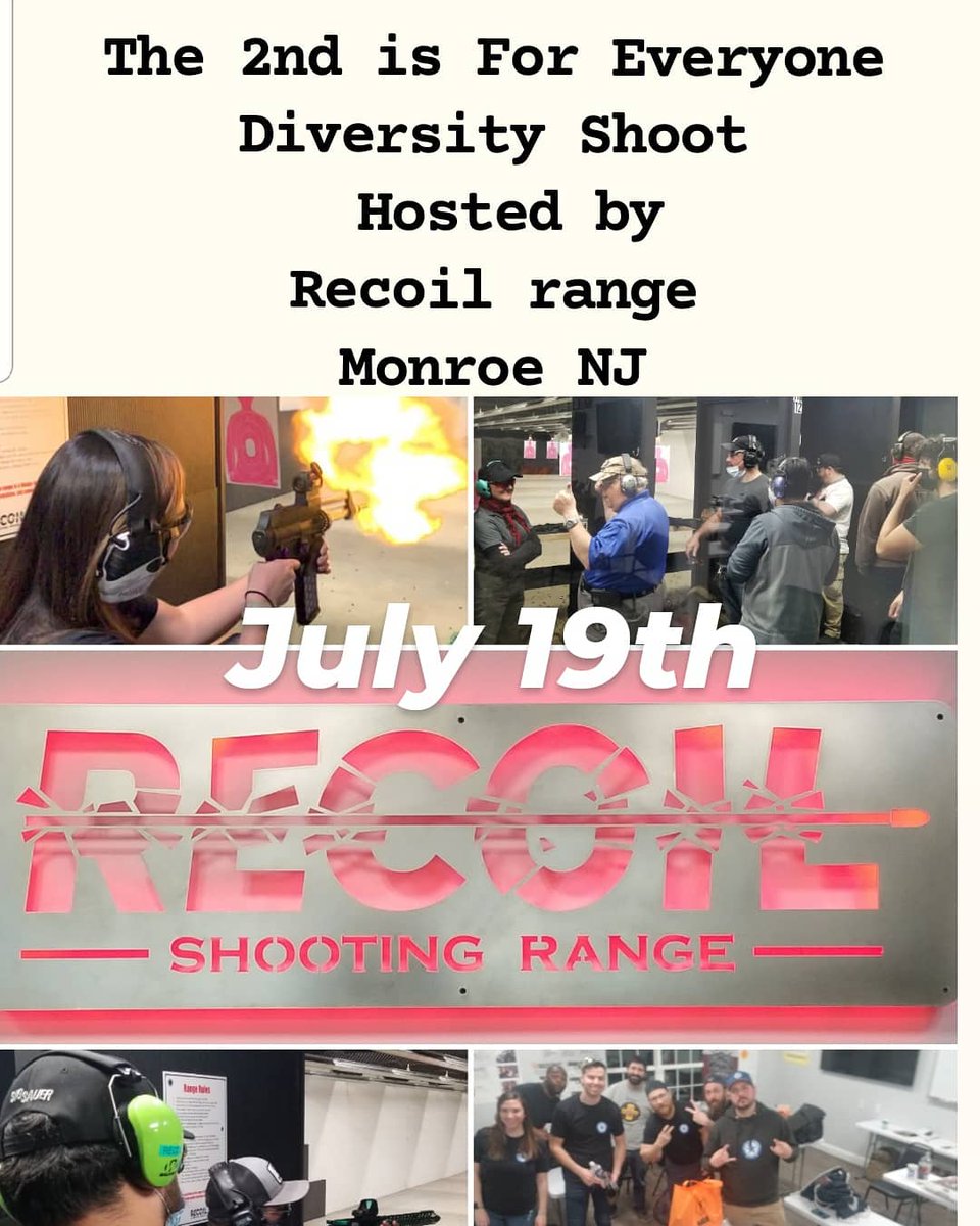 2nd4Everyone's tweet photo. The next "The 2nd is For Everyone(2A4E): Diversity Shoot" takes place on Monday night at Recoil range in Monroe NJ, 6pm to 9pm.
We introduce people to firearms, their human right of self defense and 2A advocacy groups
.
https://t.co/WCqf7aFtez @Eventbrite https://t.co/XmDM4Hw0MK