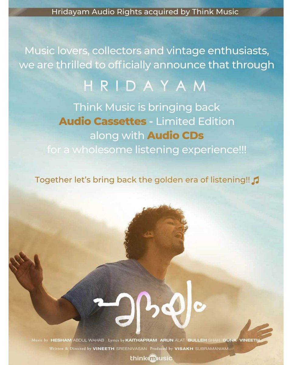 pranavfckerala's tweet photo. We proudly welcome Think Music to our #Hridayam family!🎶
We have grand plans with regard to the music of Hridayam and we’re elated to share this with you!!! ❤️
#BringingCassettesBack
#Hridayam
#aVineethSreenivasanfilm
#aMerrylandCinemasproduction
#PranavMohanlal https://t.co/WNw03fUAV6