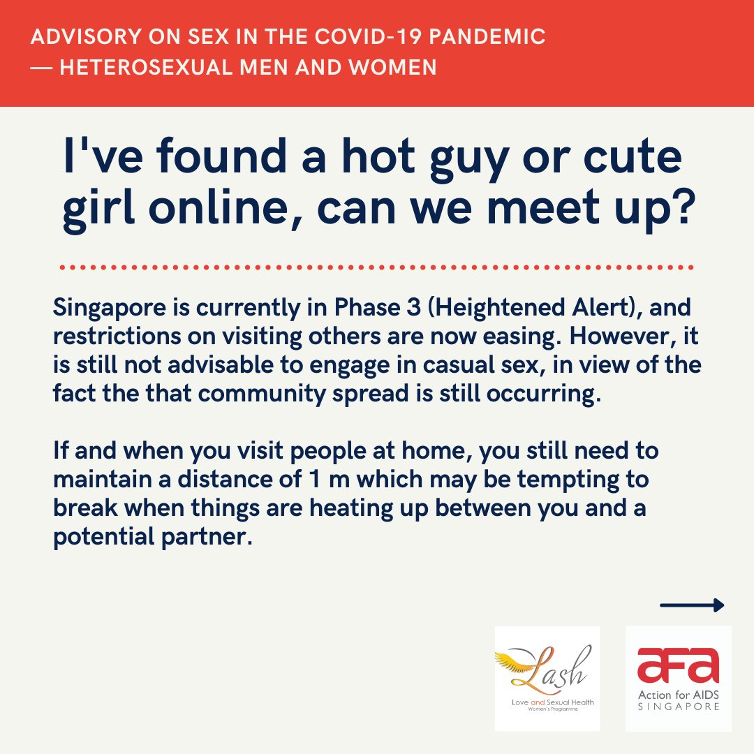 Afa Singapore On Twitter Advisory On Sex In The Covid 19 Pandemic Heterosexual Men And Women Practise Safe Sex And Get Tested Regularly We Conduct Anonymous Hiv Syphilis Chlamydia And Gonorrhoea Tests