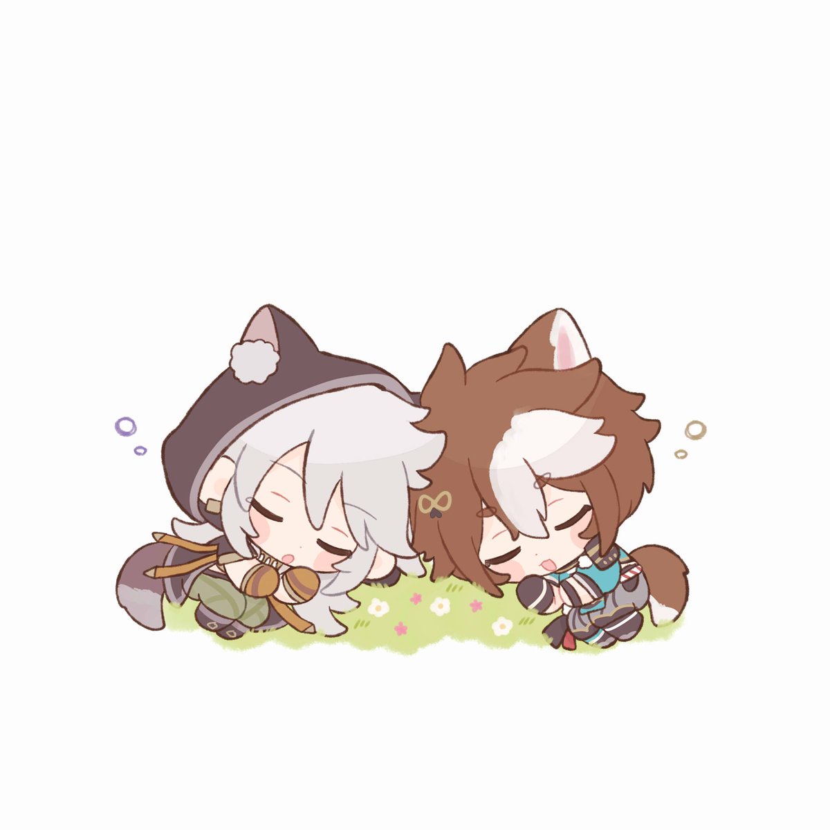 gorou (genshin impact) ,razor (genshin impact) multiple boys 2boys dog boy animal ears male focus tail sleeping  illustration images