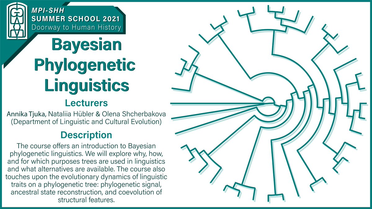 One of the many lectures that will be recorded and shared publicly is Bayesian Phylogenetic Linguistics, taught be <a href="/AnnikaTjuka/">Annika Tjuka @annikatjuka.bsky.social</a>, <a href="/HublerNataliia/">Nataliia Hübler</a> and Olena Shcherbakova!

If you want to learn more about the use of phylogenetic trees in linguistics then you will surely enjoy this!