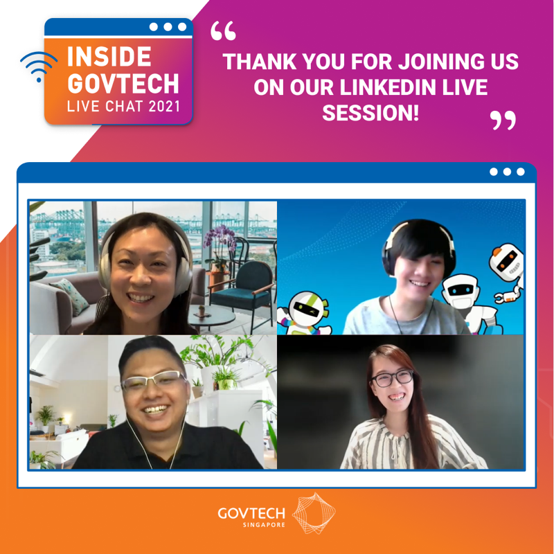 GovTechSG's tweet photo. A huge shoutout to those who joined us at yesterday’s #InsideGovTech live chat!
If you missed it, catch the recording where our GovTechies discuss topics like work culture and misconceptions on working in the public service.