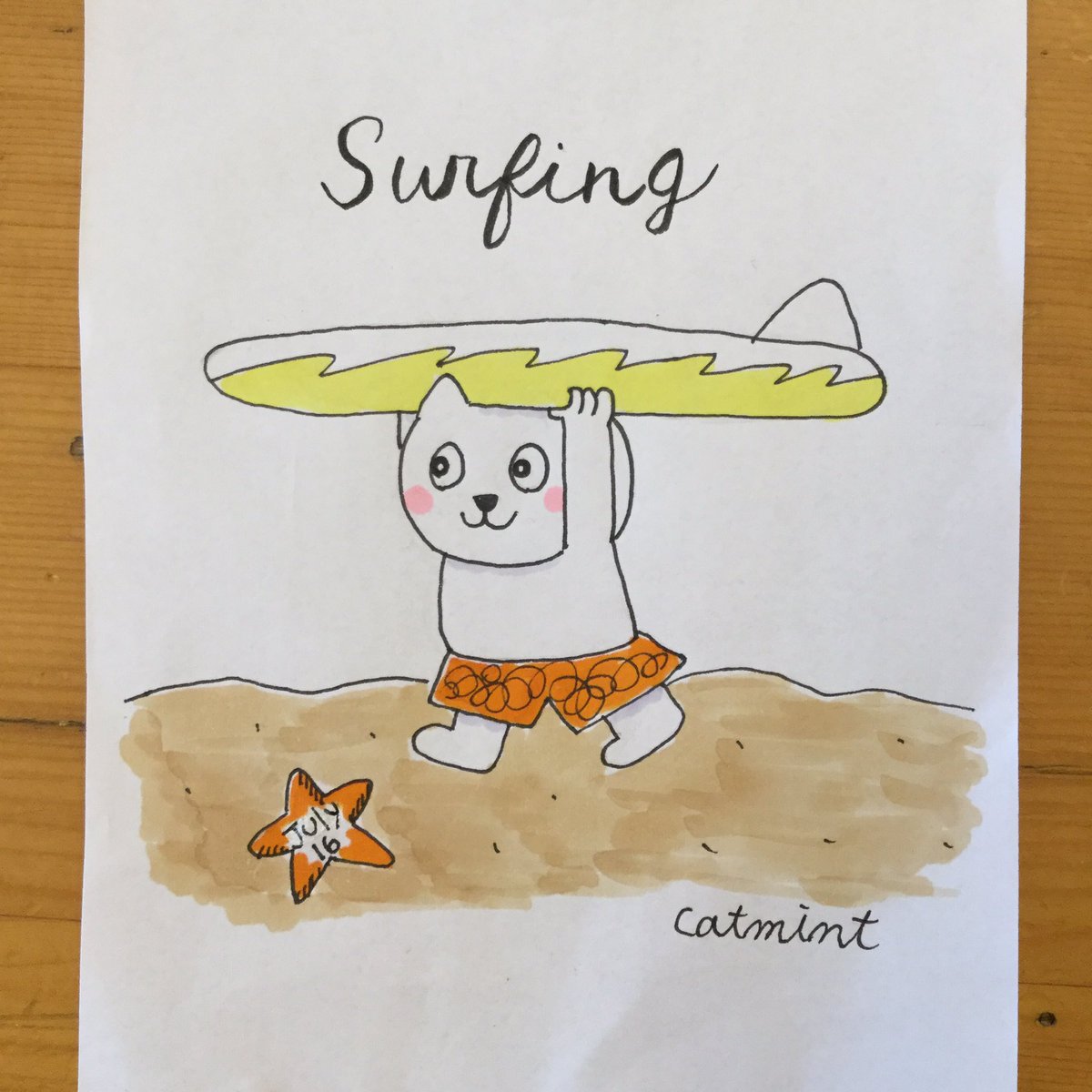 ট ইট র Catmint サーフィン やるぞ ねこのシロイラスト イラスト Illustration コピック Copic ホルベイン Holbein ハンドレタリング