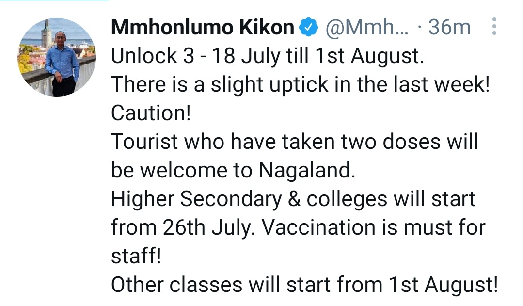 Yimkhong28's tweet photo. Nagaland to begin unlock-3 from 18th July to 1st August. https://t.co/r39k6wWbLx