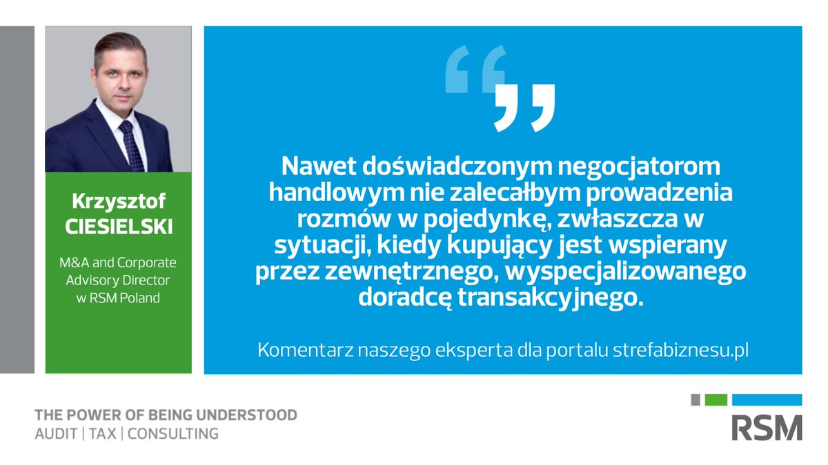 #RSMpress Jakie korzyści daje wsparcie doradcy transakcyjnego w trakcie sprzedaży firmy?
Krzysztof CIESIELSKI, M&amp;A and Corporate Advisory Director w RSM Poland komentuje artykuł kompleksowo przybliżający procedury poprzedzające przejęcie biznesu:
bit.ly/2ThBpfS
#business