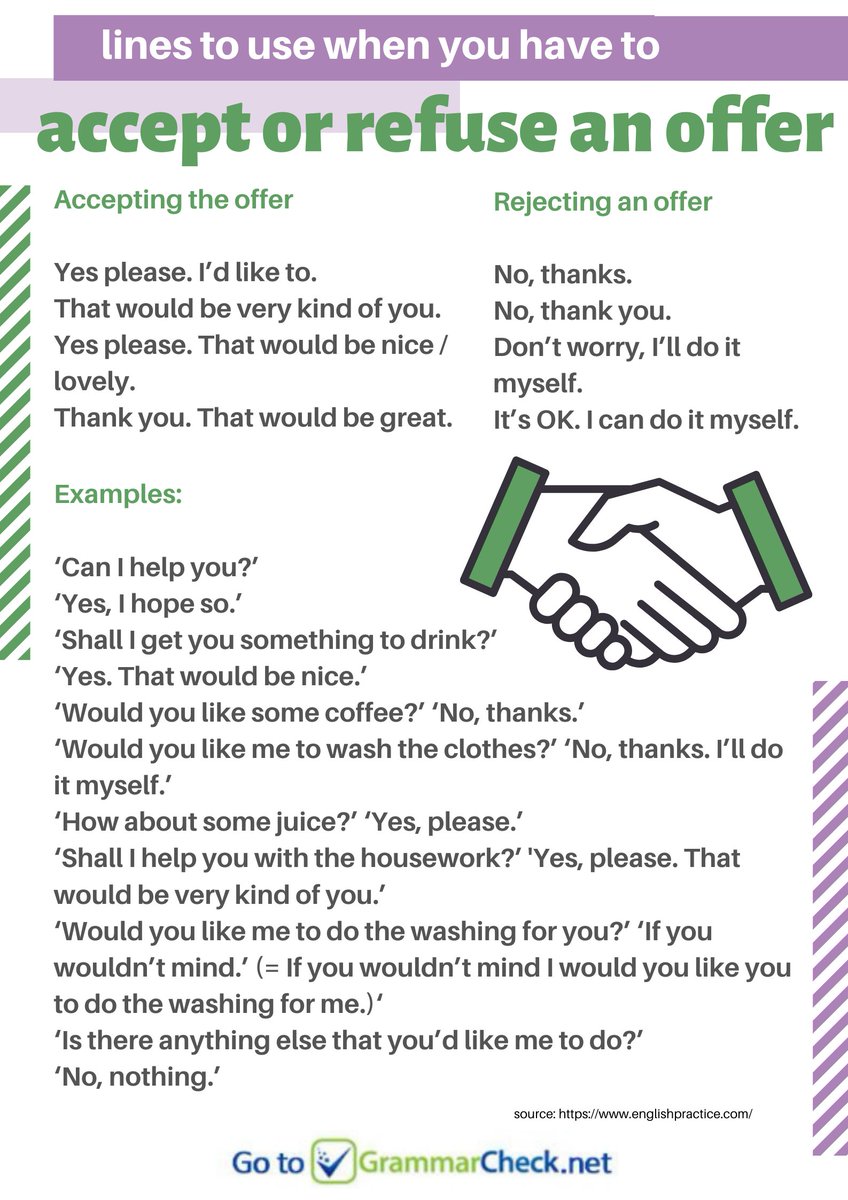 English Grammar on Twitter "How do you refuse or accept an offer?…