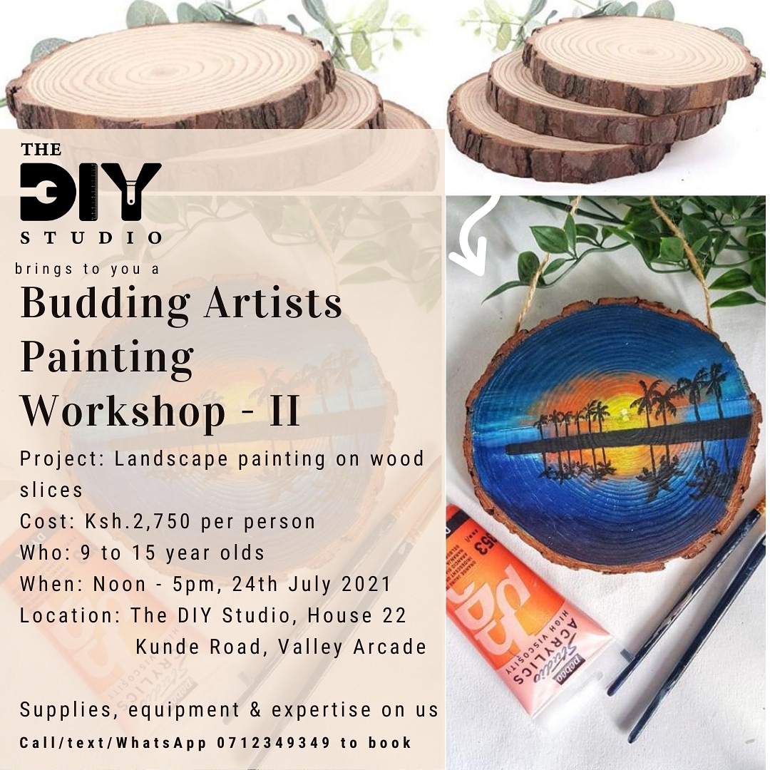 theDIYStudioKe's tweet photo. You asked, we delivered.

The DIY Studio is proud to announce yet another Budding Artists workshop. 
Join us on the 24th July 2021 and learn landscape painting on a wood slice for just Ksh 2750.

Perfect 9-15 year olds.
This is an excellent holiday activity.kunde https://t.co/uIEAhoSxnZ