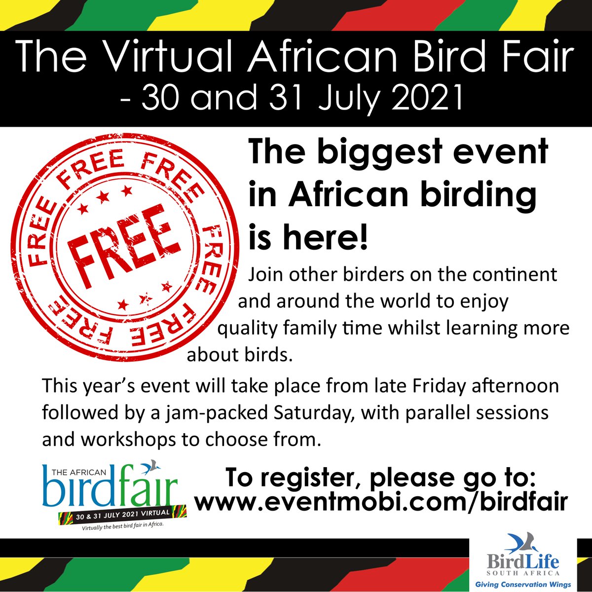 BirdLife_SA's tweet photo. To register, please go to: https://t.co/AnKhpvw5K2
For more information, please go to: https://t.co/2JGTEhaRvQ
#birdfair #birding #birdlifesa #familytime https://t.co/MfNbk6QA3I