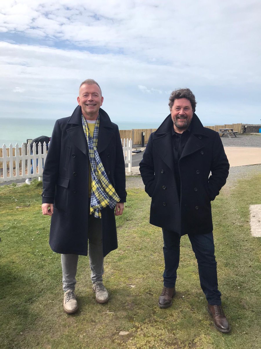 Who has the best coat? Decide tonight @channel5_tv 8pm Wonderfull Wales with my old friend @mrmichaelball , and a sublte appearance from my shy self 😋 @wildflamemedia @mrproducerltd @SocialWelshSexy @WyburnWayne @SianWeather @aberystwytharts