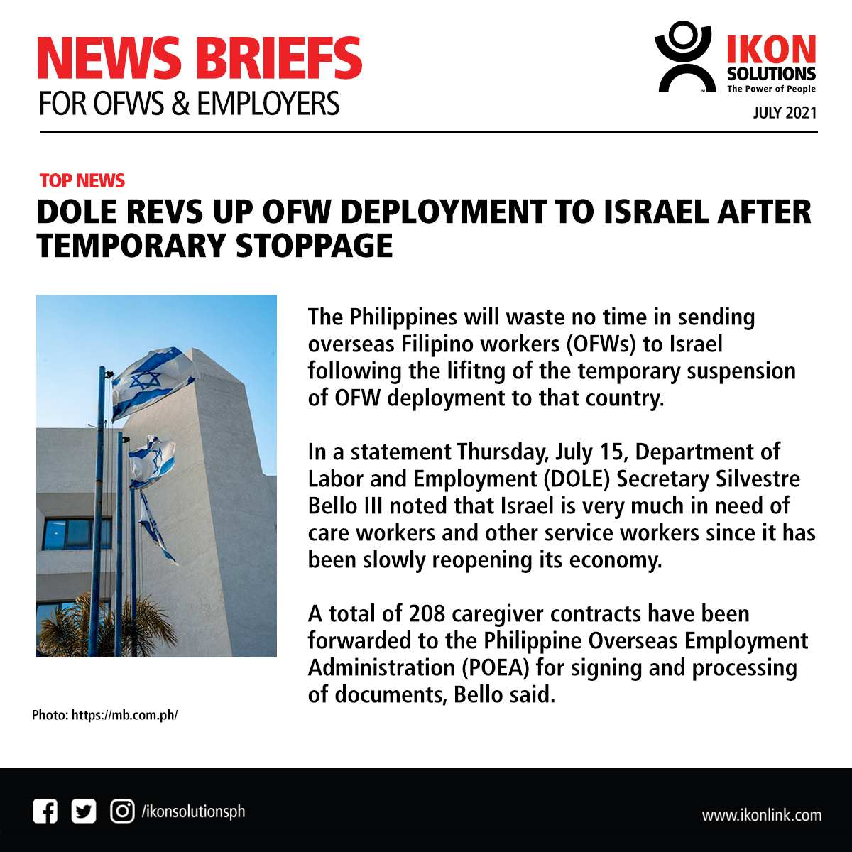 ikonsolutionsph's tweet photo. News: DOLE revs up OFW deployment to Israel after temporary stoppage

Article Source:
https://t.co/oLoqFIK2cw https://t.co/qsNn9DS9PE