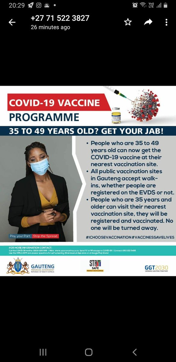 Are you between the ages 35-49?
It's time for you to get your jab!
All public vaccination sites in Gauteng, accept walk-ins

#IChooseVaccination