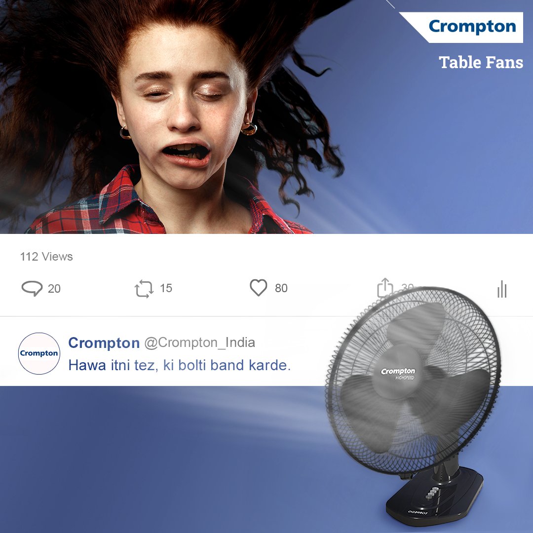 Crompton_India's tweet photo. Why risk your safety by travelling to the mountains to get some air, when Crompton's #TableFans can give you the same feeling at home?
Click on the link to bring home the breezy feels - https://t.co/eMKaMjJoEV
#Crompton #HighAirDelivery #HighSpeed #LetsHangoutGharPe https://t.co/wjBvWhC7pA