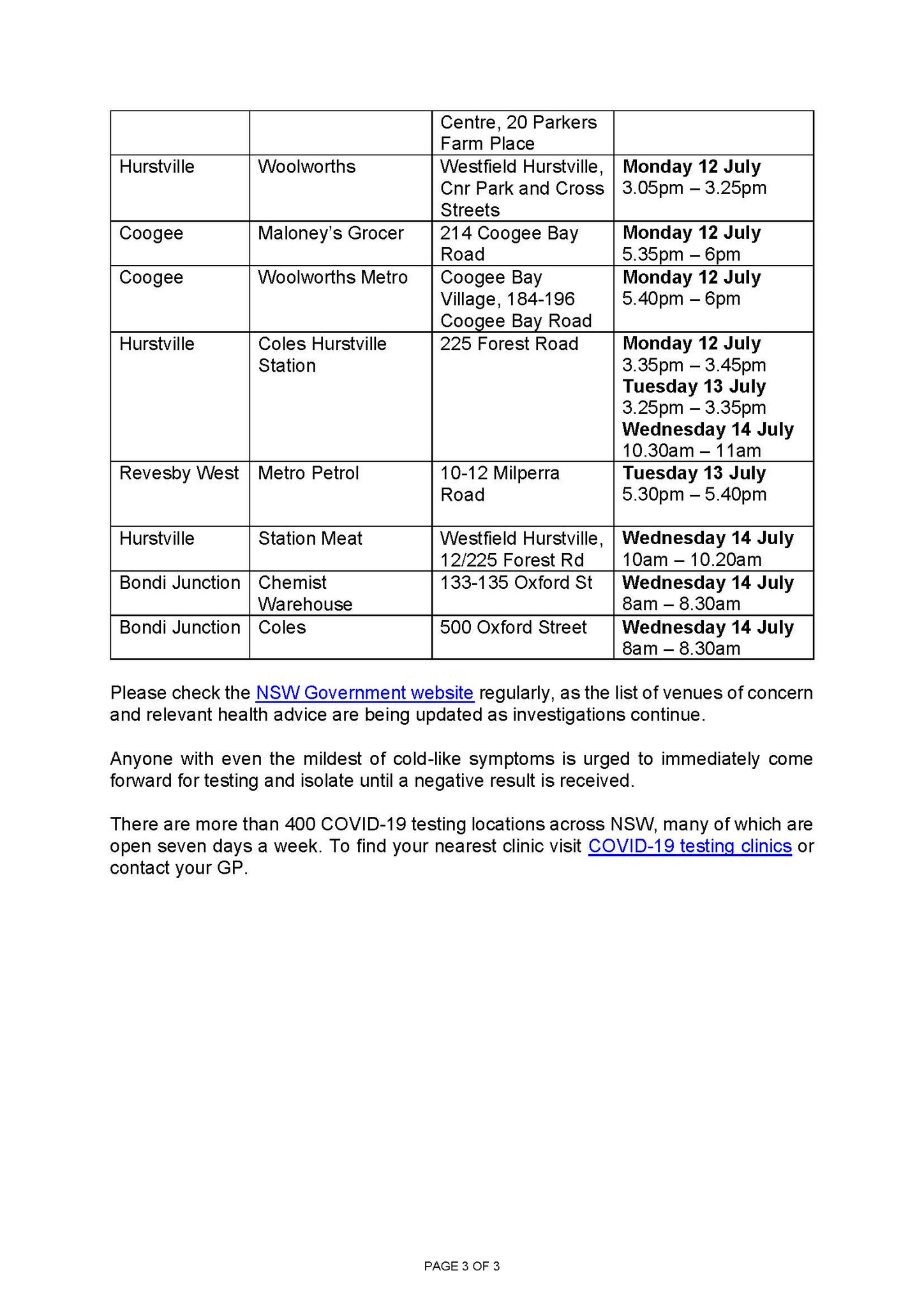 NSW Health on Twitter "⚠️PUBLIC HEALTH ALERT NEW VENUES OF CONCERN⚠️