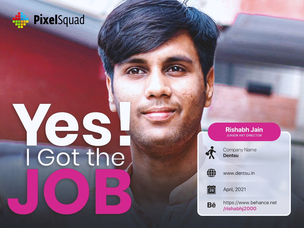 Pixelsquad77's tweet photo. Rishabh has joined the world rank 5th ads agency, it's a matter of pride for PixelSquad family.

Rishabh's Portfolio: https://t.co/0DpA9ZBsf2

#PixelSquad #WebDesign #GraphicDesign #Art #SociaMedia #UI #UX #video #animation #Jobs #Hiring #vicancy #agency #Dentsu https://t.co/8BcVx1xOp0