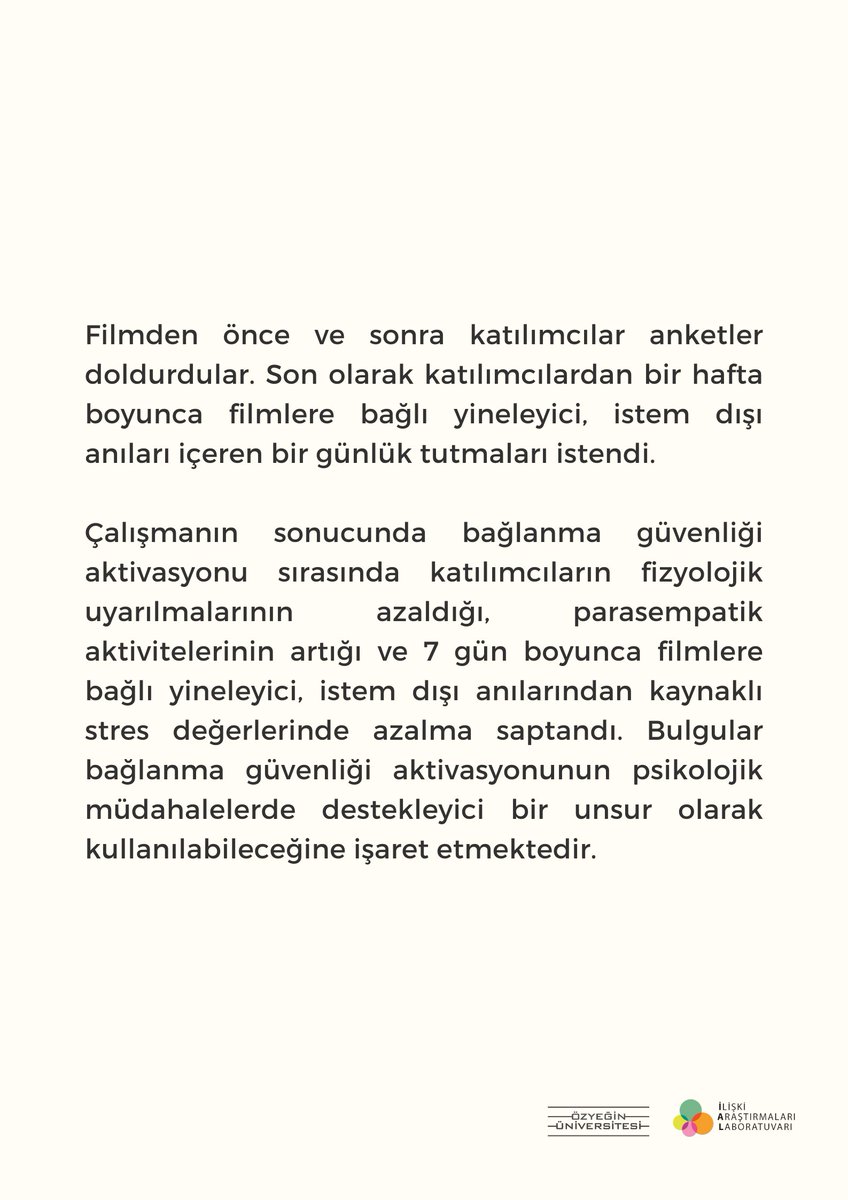 iliski_lab's tweet photo. "Bağlanma güvenliği aktivasyonu ve oksitosinin travma filmlerine verilen fizyolojik tepkiler ve sonrasındaki yineleyici, istem dışı travma anıları üzerindeki etkisi"
https://t.co/XNgRN82IXP https://t.co/04kFa8HlBv