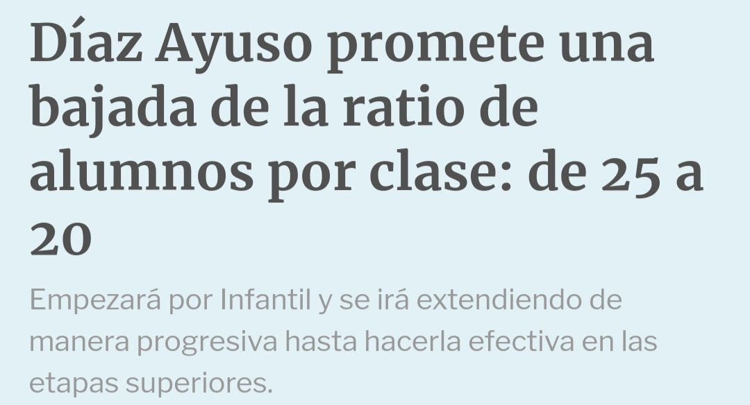 ¿Os acordáis de este titular? Ayer PP y Vox votaron en la Asamblea de Madrid contra la bajada de ratios. Promesas vacías y humo electoral: Ayuso nunca bajará las ratios si puede evitarlo