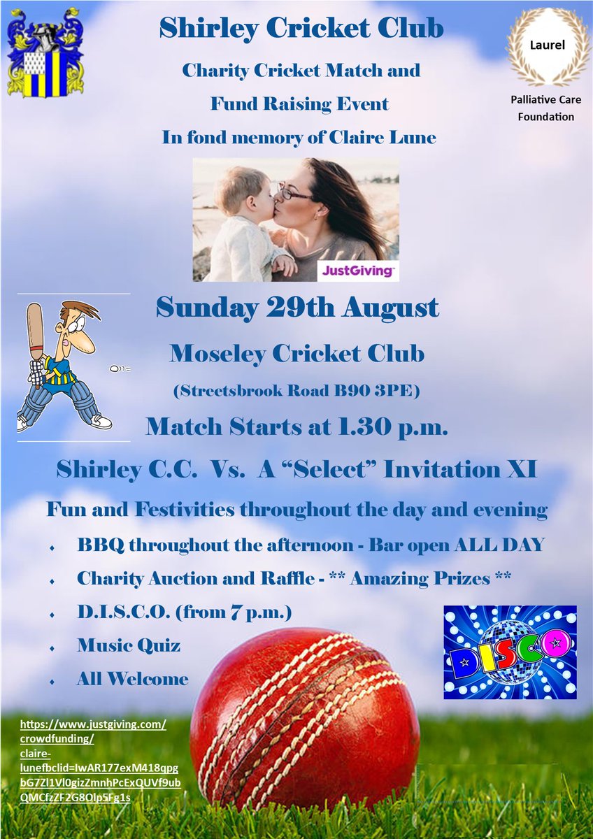 <a href="/ShirleyCC1951/">Shirley Cricket Club</a>  🏏Nothing's gonna stop us this year 🙏 A date for your diaries -  ☀️Sunday 29th August ☀️ Looking forward to this one 👍 Please come along and help us raise as much as we can for such a fantastic cause 🏏 #laurelpalliativecarefoundation #ForClaire