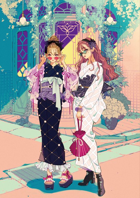 「2girls hair bow」 illustration images(Popular)