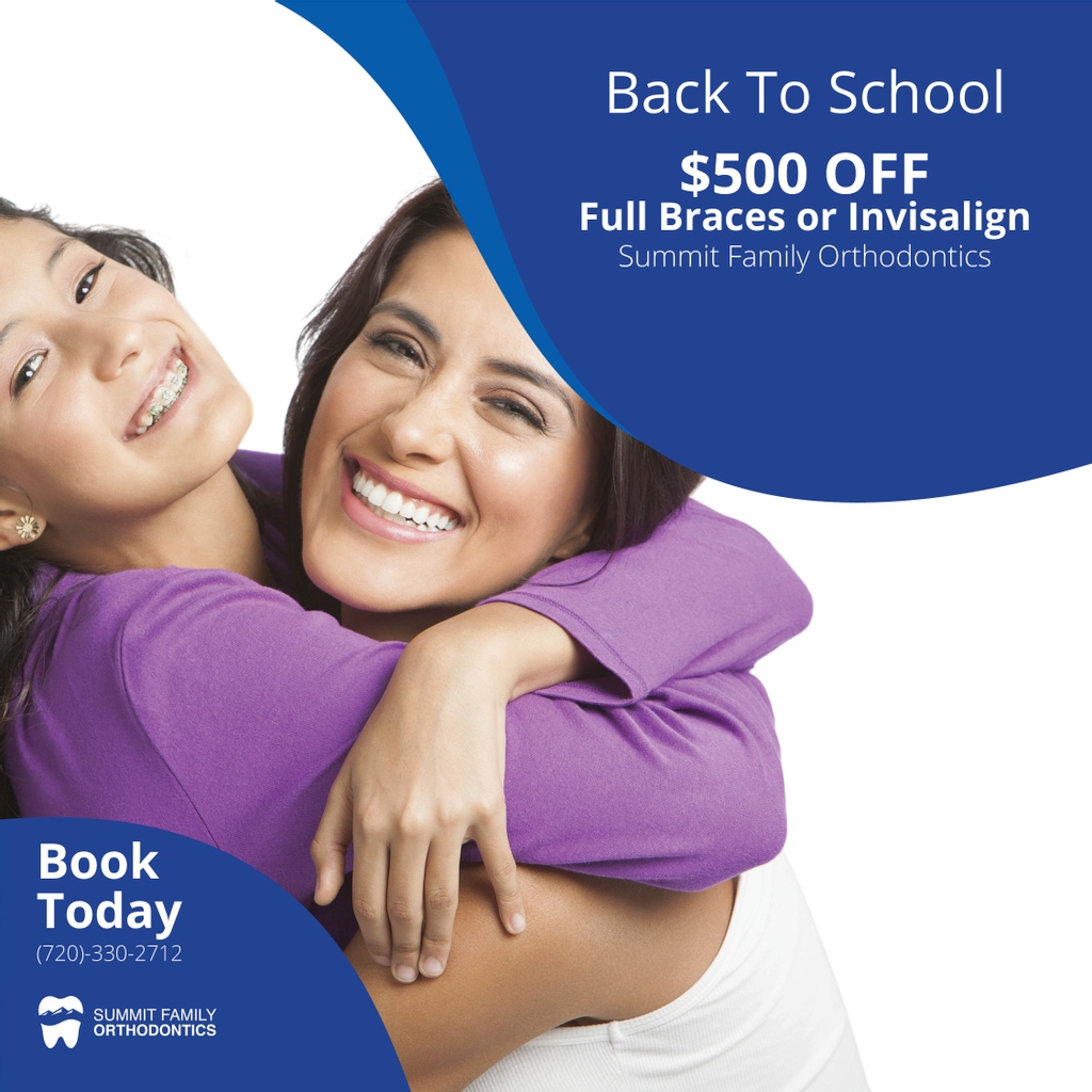 🦷$500 OFF Full #Braces or #Invisalign🦷⁠
⁠
Summer is the perfect time for you and your #child's complimentary #orthodontic evaluation! So, don't wait! Call today at (720)-330-2712 or book on our website: summitfamilyorthodontics.com⁠
 #ortho #health #family #backtoschool #adults