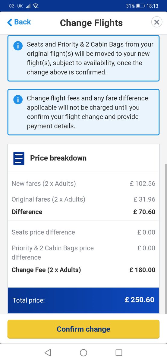 stevewhyte77's tweet photo. @Ryanair could someone please help and explain why I'm getting charged a change fee? https://t.co/ovwaIAPlfu