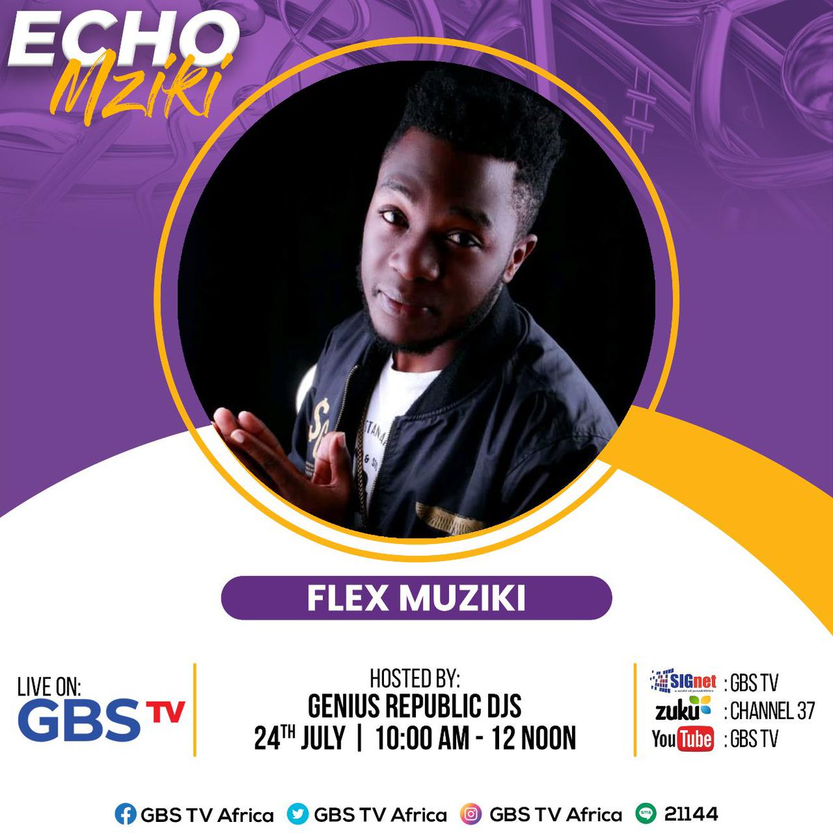 Genius Digital ™ (@geniusdigitalke) on Twitter photo Join The Genius Republic DJs on #EchoMziki Tomorrow We Host <a href="/flexmuziki/">Flex_muziki</a> and @servantboys_
We Go Live From 10:00am On GBS TV 📺
Spread The Word !!!
cc <a href="/djcarian/">Geniusdj™</a> <a href="/hypeola/">The Experience</a> <a href="/deejaytripple/">Deejay Tripple</a> Join The Genius Republic DJs on #EchoMziki Tomorrow We Host <a href="/flexmuziki/">Flex_muziki</a> and @servantboys_
We Go Live From 10:00am On GBS TV 📺
Spread The Word !!!
cc <a href="/djcarian/">Geniusdj™</a> <a href="/hypeola/">The Experience</a> <a href="/deejaytripple/">Deejay Tripple</a>