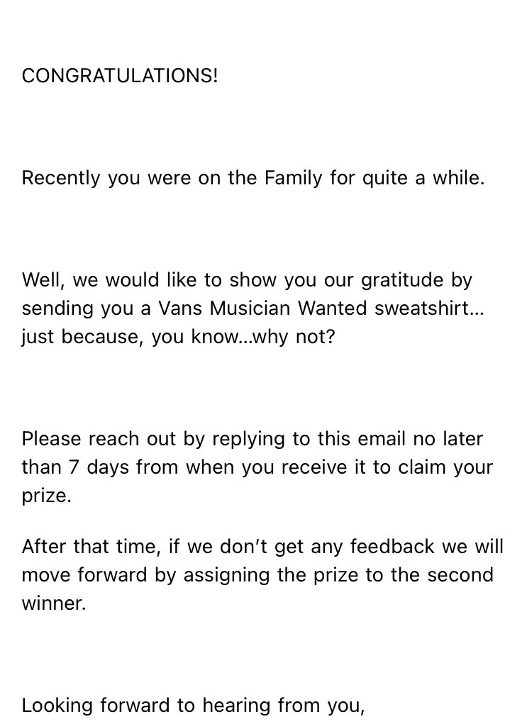 CarlieMilner87's tweet photo. Hey @VANS_Europe wondered if you could let me know if this a real email from you guys? My bro received it earlier… https://t.co/SgF1brurJJ