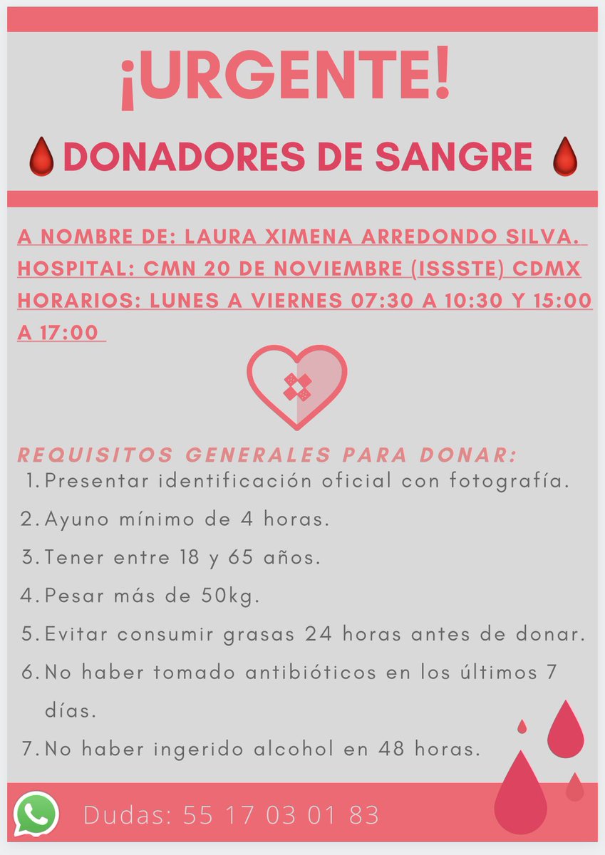 Espero puedan ayudar. ❣️🩸❣️
 @DonarVida @donaenvida @dona_sangre @DonadoresSangre