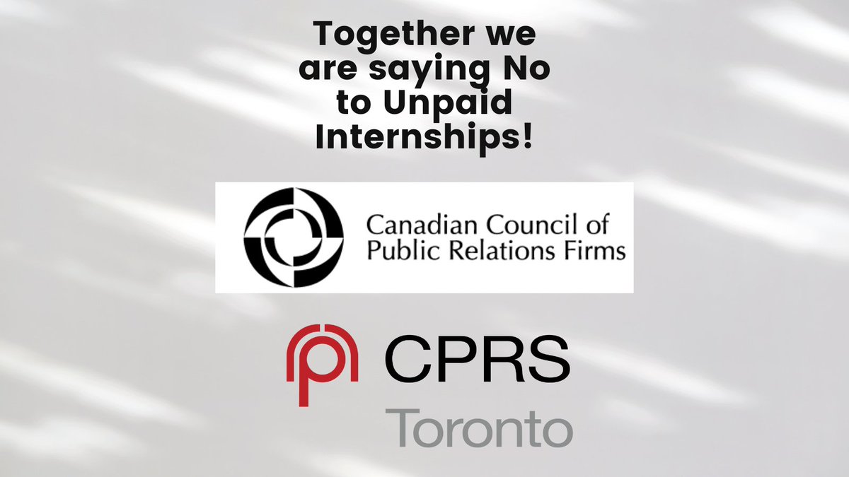 CPRSToronto's tweet photo. As a #PR industry and community, the stance against unpaid internships is one we must take together.
@CPRSToronto is grateful to @The_CCPRF for their commitment to this cause.
Just two simple words for this huge role you play - thank you!
#CPRS #CCPRF #unpaidinternships https://t.co/u1gZIbol99