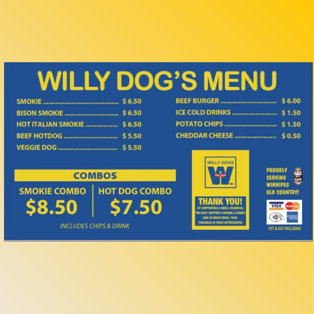 We are SO excited to announce the incredible Willy Dogs will be joining us at the Olympic Watch Party with their delicious hot dogs!
From Smokies to Veggie dogs they have all your hotdog needs covered. 
Tickets are still available, grab yours today!
triathlonmanitoba.ca/.../mens-olymp…
