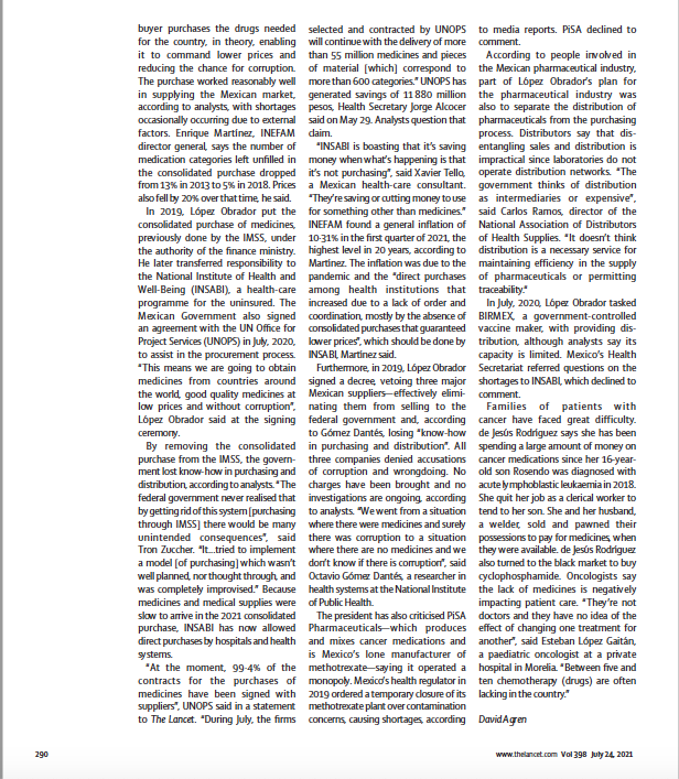 En este artículo de <a href="/TheLancet/">The Lancet</a> se exponen las causas del desabasto de medicamentos en nuestro país, retomando la investigación "Operación Desabasto: Así se detonó la escasez" efectuada por Justicia Justa e <a href="/ImpunidadCeroMx/">Impunidad Cero</a>