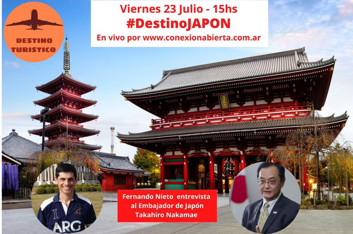 JapanEmb_Arg's tweet photo. ¡En minutos! #Hoy a las ⏰15:00 por @conexionabierta , nuestro @embajadorjpnarg Nakamae estará brindando una entrevista sobre Japón como destino turístico 
🎧Podes escucharlo en vivo en https://t.co/FqqwNAu4i6 https://t.co/DNIlvHdw0T