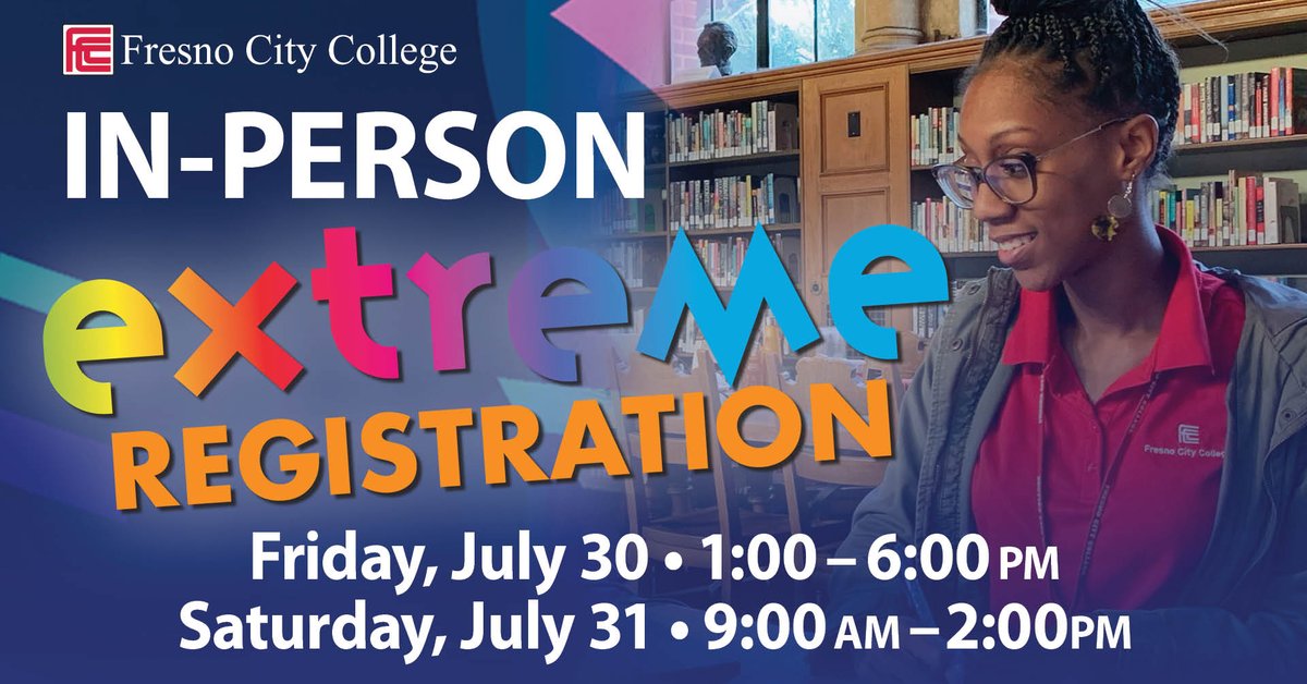 fresnocity's tweet photo. In-Person! Your  one-stop  shop  with  special  services  available  to help you complete your enrollment.
🎓 Get express counseling to enroll in Fall 2021 courses
💵 Receive financial aid help
🆓 Find out if you qualify for Free Tuition!
🌮 Food trucks! https://t.co/SsSX1a6JR1