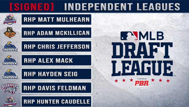 mlbdraftleague's tweet photo. Congratulations to the 7⃣ #MLBDraftLeague pitchers who've signed Independent League contracts!

Full list of confirmed FA deals ⤵️

🔗 https://t.co/mTL2GCAqmV https://t.co/7xBmpOIVA7