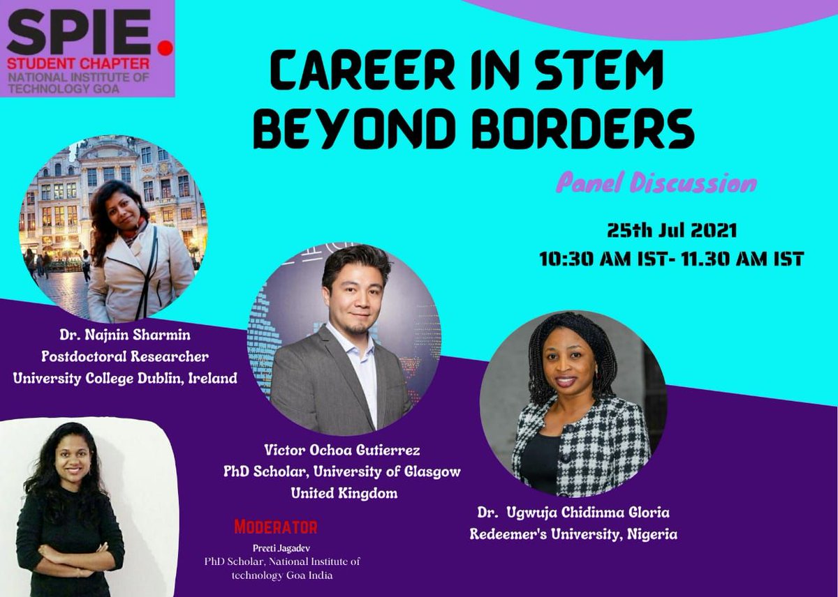Delighted to get invitation in the "Panel Discussion" from SPIE Goa Student Chapter where we will be talking about career opportunities in Optics and Photonics around the world.
Please fill out this google form, to receive the link of the event!  
docs.google.com/forms/d/e/1FAI…
