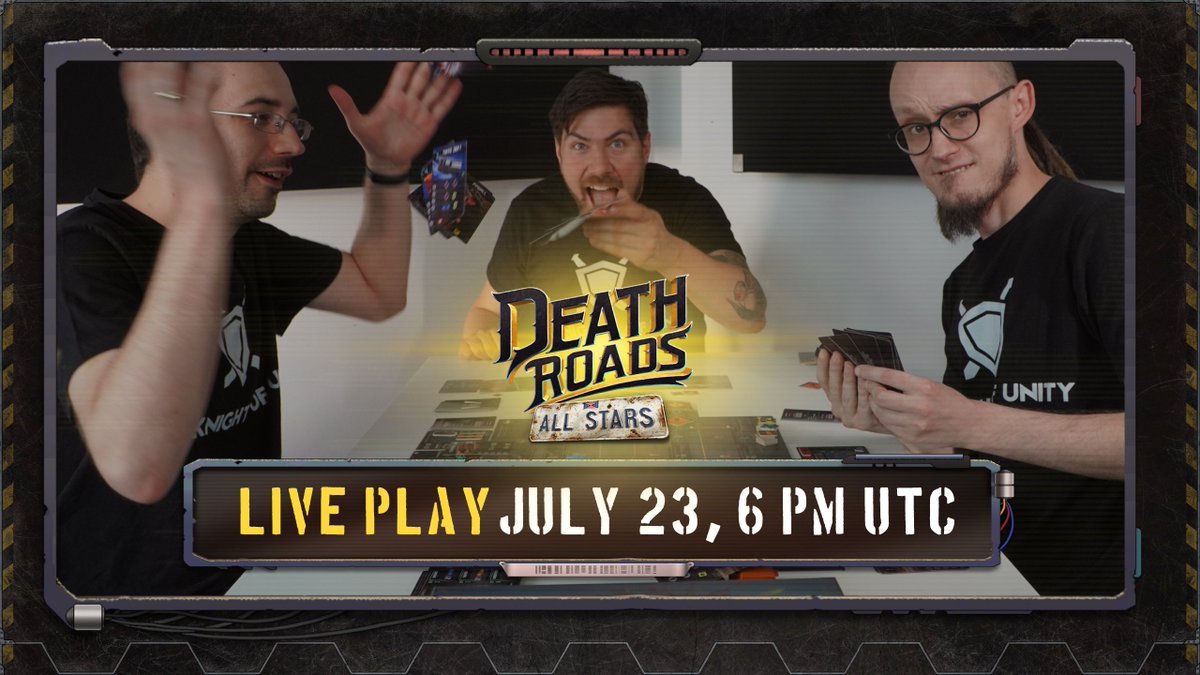 DeathRoadsBoard's tweet photo. Watch us play Death Roads - TODAY ❗

Our crew will play Death Roads: All Stars and during this play session, you can ask them questions directly! Live Stream starts today at 6:00 PM UTC on Knights' YouTube channel. 👇👇

https://t.co/OlrNDSwwRA 

#boardgame #Kickstarter https://t.co/4AVnQ7h21a
