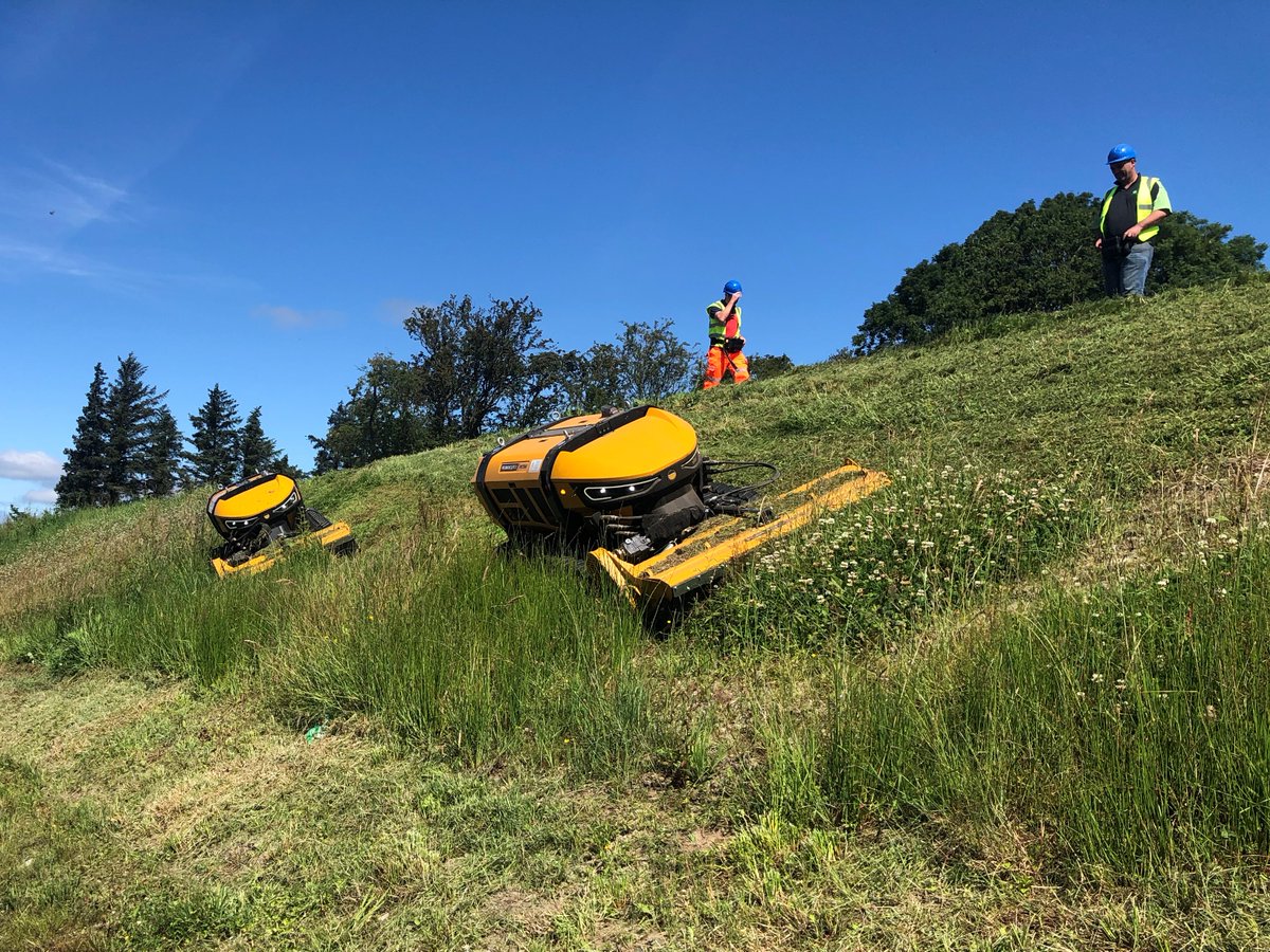 McConnelPower's tweet photo. Two recently installed RC56 ROBOCUTs undertaking highway maintenance in County Derry, Ireland. 🌞😎 #mcconnel  #robocut #robocutting #highwaymaintenance https://t.co/Z9P4sf4EhF