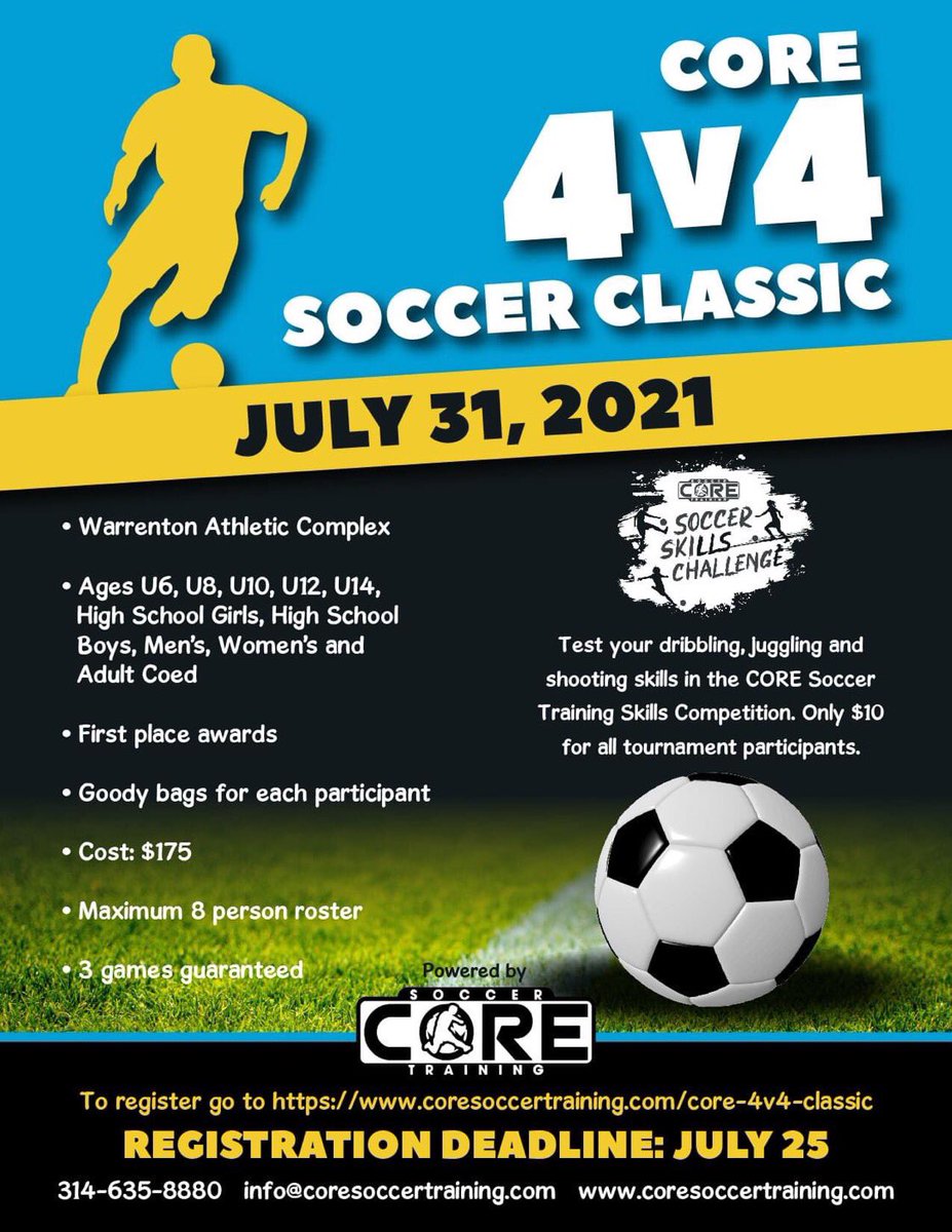 The deadline to sign up is almost here! To secure your spot
register at  coresoccertraining.com/core-4v4-class…