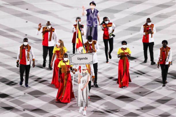 Official_UOC's tweet photo. #TeamUganda led by flag bearers @UgandaSwimming Kirabo Namutebi &amp; @BoxingUganda @BwogiMusa were the 23rd during the Parade of Nations at the opening ceremony of the @Tokyo2020. 

#Tokyo2020 
#TeamUgandaForOlympics https://t.co/5lvqXbBmPH