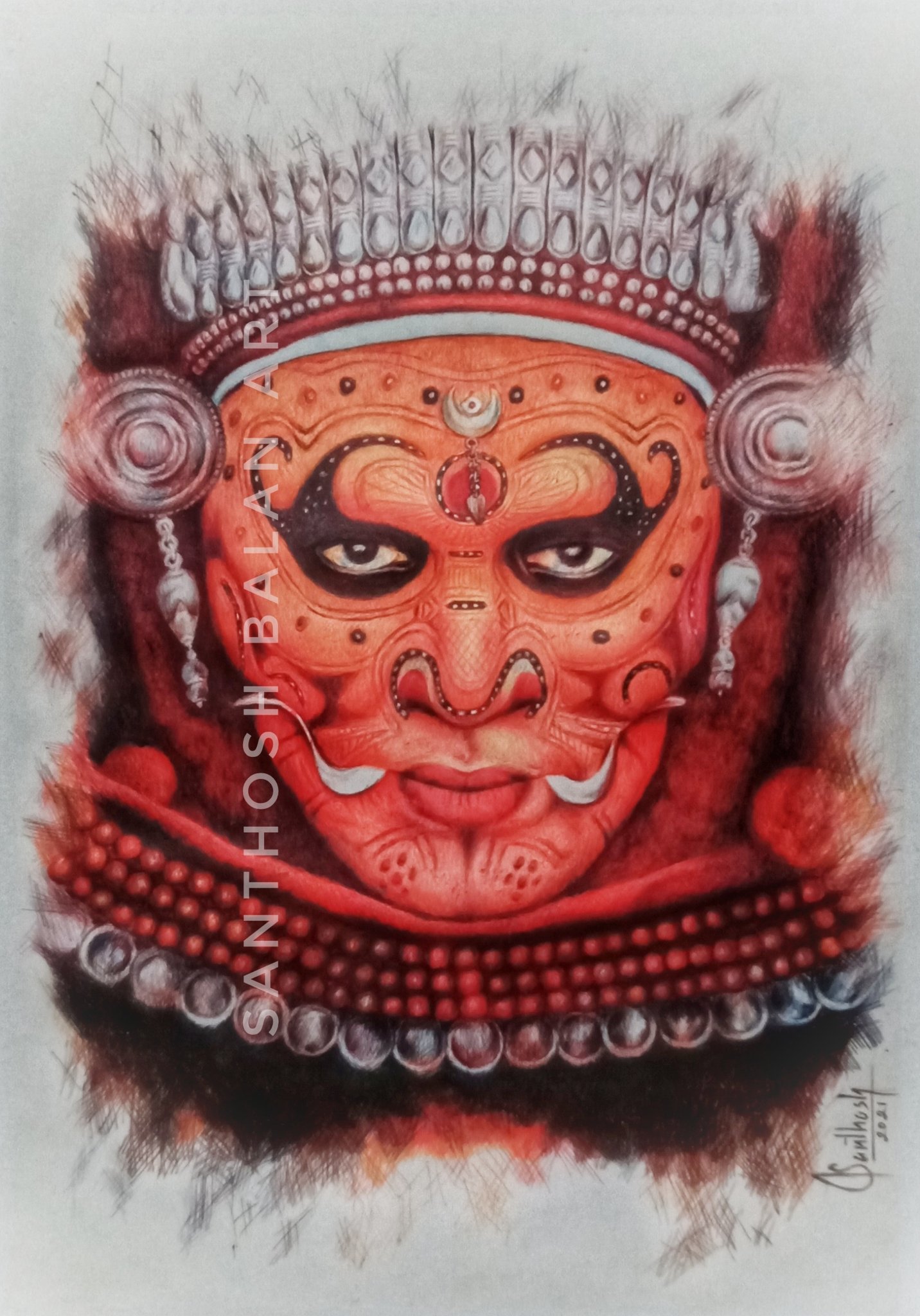 Theyyam festival തയയ Pencil Sketch Mural Drawing Step by Step Tutorial  beginners Shilpa Akhil  YouTube