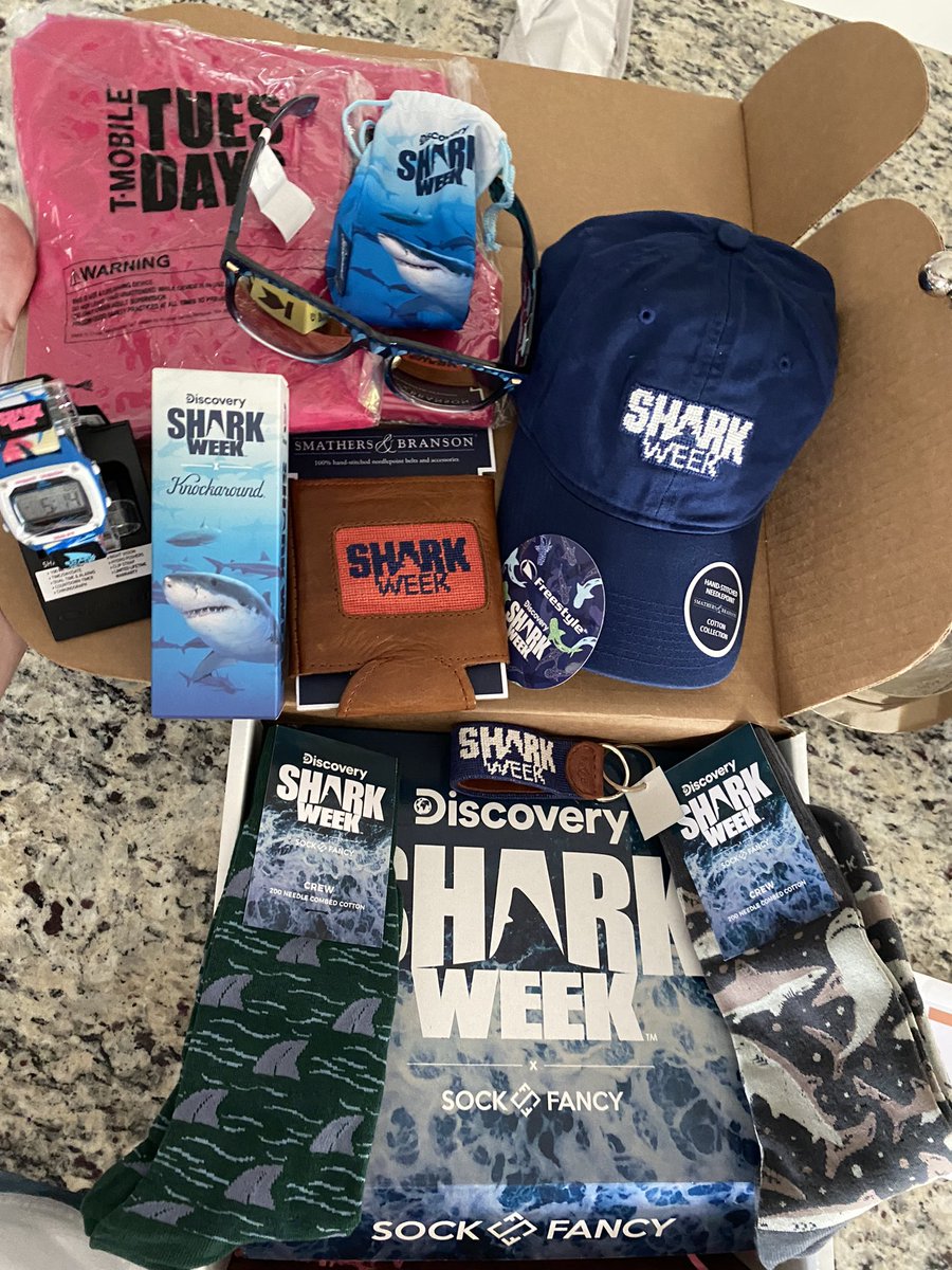 Dustin Pari (@dustinpari) on Twitter photo Just taking a minute to thank <a href="/TMobile/">T-Mobile</a> for this box of <a href="/Discovery/">Discovery</a> #SharkWeek 🦈 inspired awesomeness. Check this stuff out!
Loving the sunglasses from <a href="/Knockaround/">Knockaround® Sunglasses</a> the most.😎
“Shark Socks” from <a href="/SockFancy/">Sock Fancy</a> is fun to say. “Shark Socks” try it. 🧦
Thanks for the #MagentaMagic✨ Just taking a minute to thank <a href="/TMobile/">T-Mobile</a> for this box of <a href="/Discovery/">Discovery</a> #SharkWeek 🦈 inspired awesomeness. Check this stuff out!
Loving the sunglasses from <a href="/Knockaround/">Knockaround® Sunglasses</a> the most.😎
“Shark Socks” from <a href="/SockFancy/">Sock Fancy</a> is fun to say. “Shark Socks” try it. 🧦
Thanks for the #MagentaMagic✨