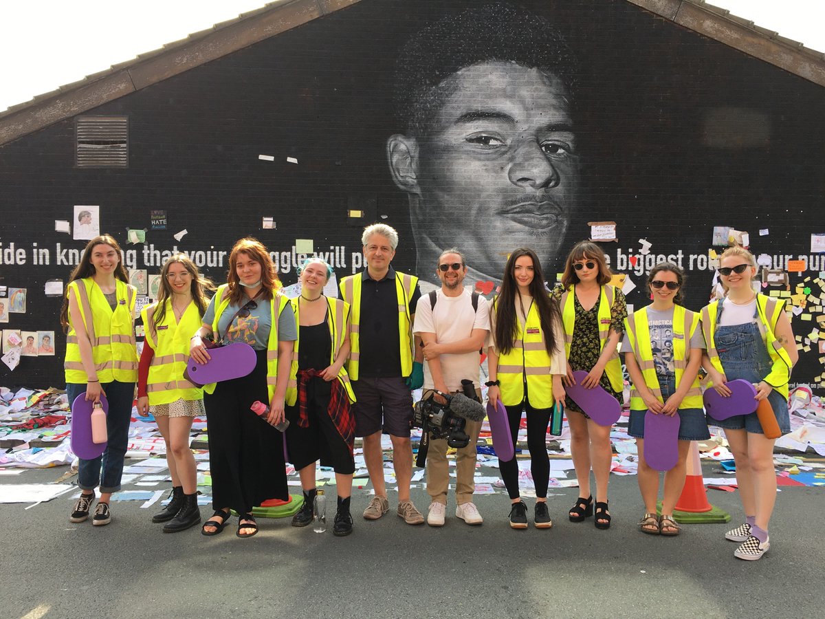 UoMICP's tweet photo. All done! It’s been a pleasure and a privilege to help today with the removal of the #MarcusRashfordMural tributes. Many thanks to our students @UoMICP @OfficialUoM, our partners @archivesplus @mcrartgallery &amp; @PHMMcr and everyone who contributed to this amazing public response! https://t.co/ZcAvVGc2SS
