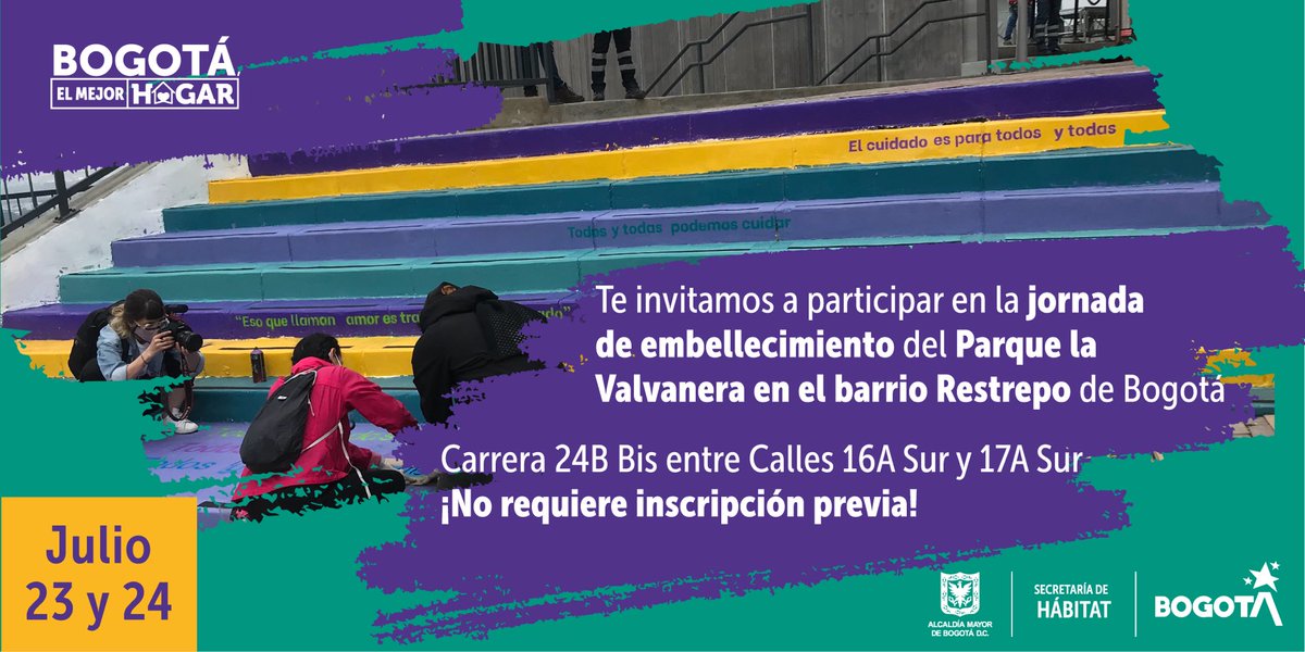habitatbogota's tweet photo. #Hoy no te pierdas el embellecimiento físico que realizaremos en el Parque la Valvanera del barrio Restrepo.

¡Únete desde las 9:00 A.M a #HábitatAlBarrio y acompáñanos a vivir una experiencia inolvidable! 🙌⬇ https://t.co/uJeorQkbGD