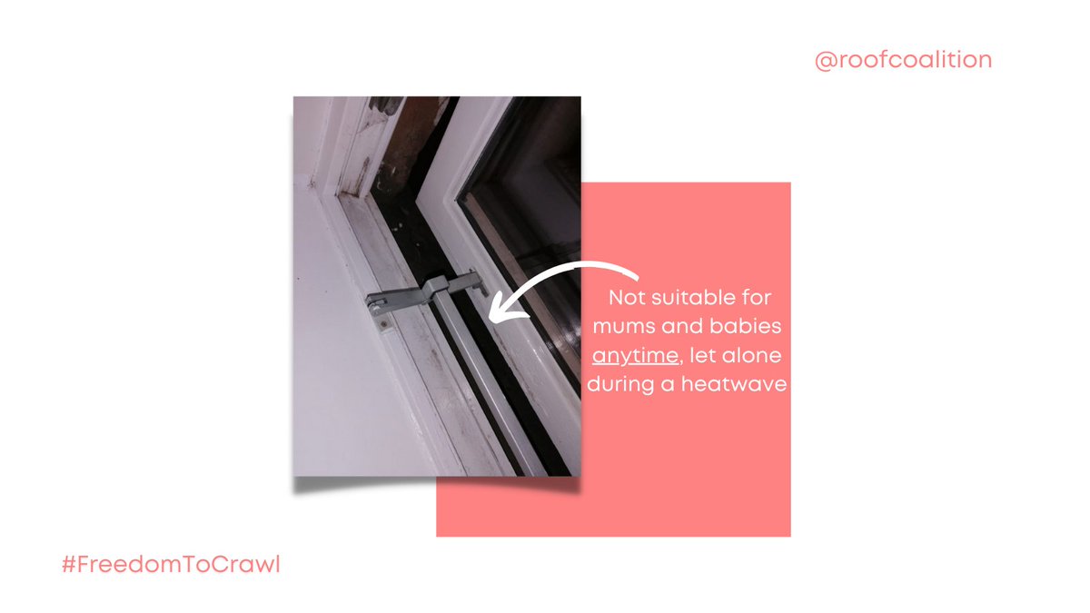 roofcoalition's tweet photo. The ideal room temperature for a baby is 18C. Glasgow today is to be 28C, and women in the @Mearsgroup-ran mother and baby unit can only open their windows a fraction. Babies don’t just need #FreedomToCrawl, they need a safe place to thrive. Is this #FreedomToThrive? https://t.co/tie6iBWtga