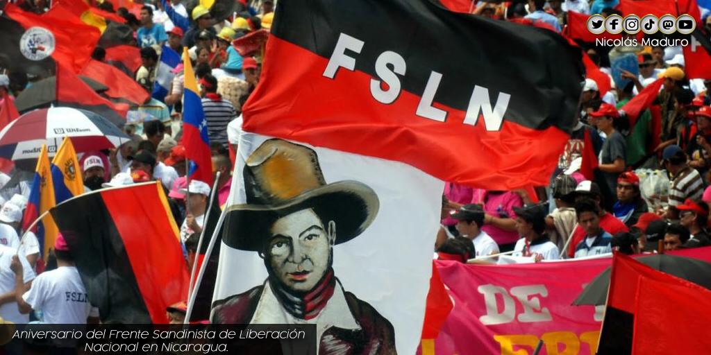 NicolasMaduro's tweet photo. ¡60 años de resistencia y victoria del Frente Sandinista de Liberación Nacional! Me uno al júbilo que embarga a nuestra hermana rebelde, la Nicaragua de Sandino. Admiramos su constancia y determinación por la dignidad del pueblo. ¡Viva el FSLN! https://t.co/OK9Gm6XXhv
