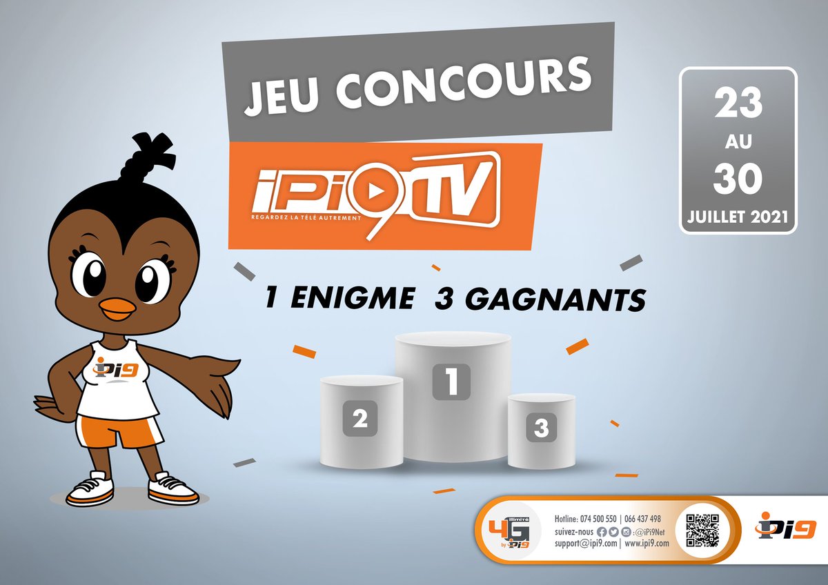 Jeu Concours <a href="/iPi9TV/">iPi9TV</a>

Quelles sont les règles ?
1. Likez et partagez nos pages Facebook, Instagram, Twitter iPi9TV.
2. Répondez à cette question:
* Quelle nouvelle chaîne est disponible sur votre appli iPi9TV depuis le mois de Juillet ? *

iPi9TV est disponible sur Play Store