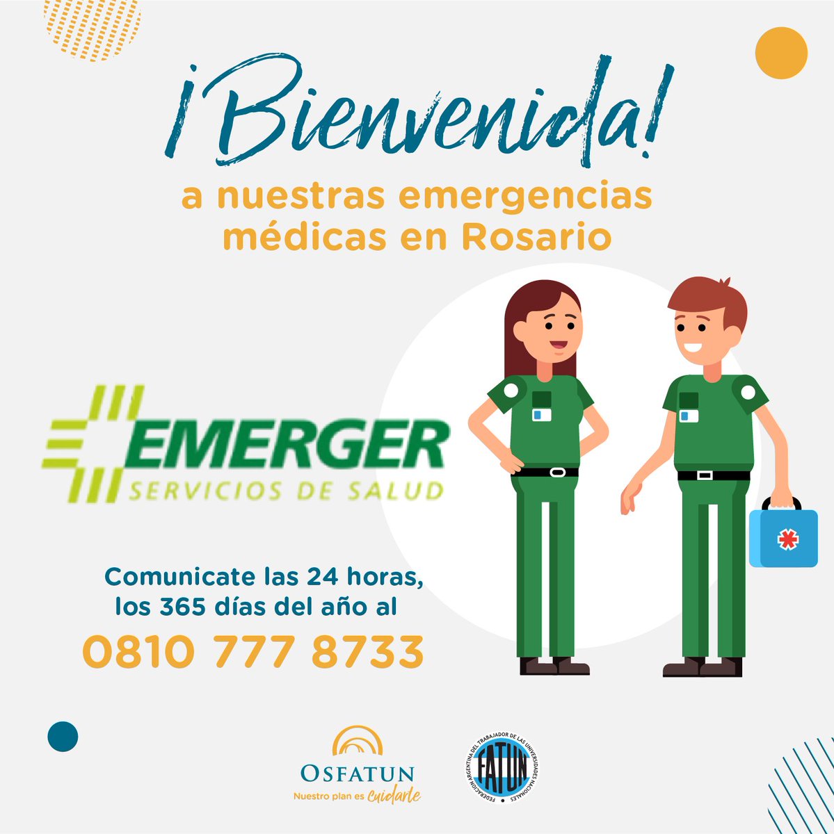 EMERGER es una empresa con 27 años de trayectoria y compromiso. Y a partir de hoy, 1 de julio, se convierte oficialmente en nuestra EMERGENCIAS MÉDICAS en Rosario. 🙌
¿Estás en una emergencia? 🤔 Comunicate las 24 horas, los 365 días del año al 📞0810 777 8733.

#osfatun #fatun