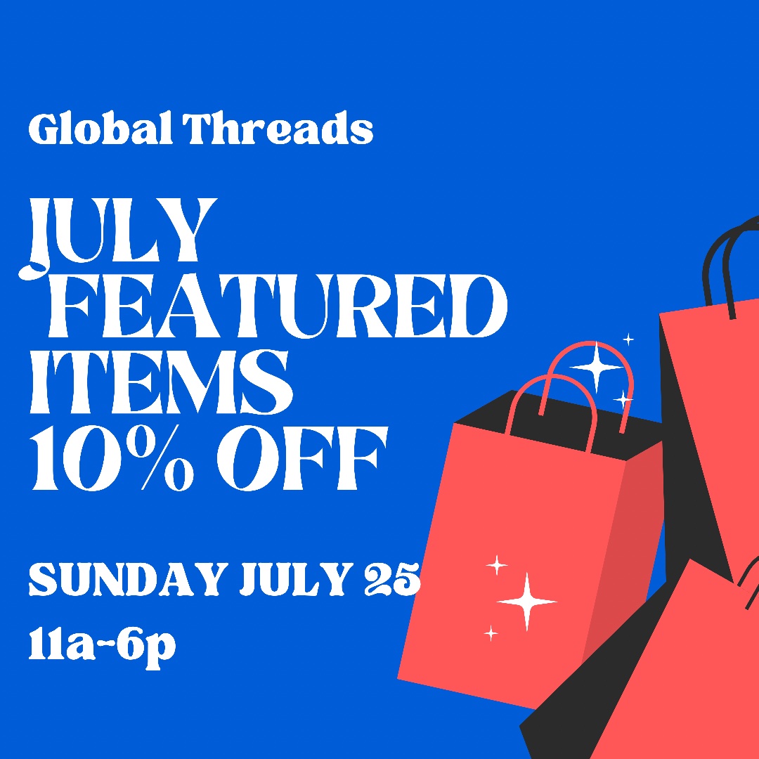 GlobalThreadsFT's tweet image. Shop Northside Marketplace Christmas in July this Sunday at Global Threads Fair Trade. 

Find colorful, multicultural fashions and accessories created by artrepreneurs from around the world.

Made in the USA items 10% OFF!
